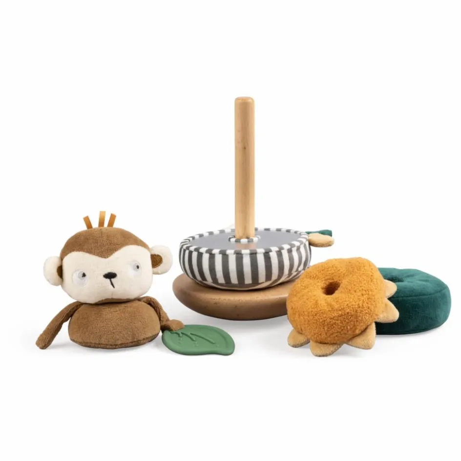 Sebra Singe à empiler doudou et bois| Jouets D'Éveil