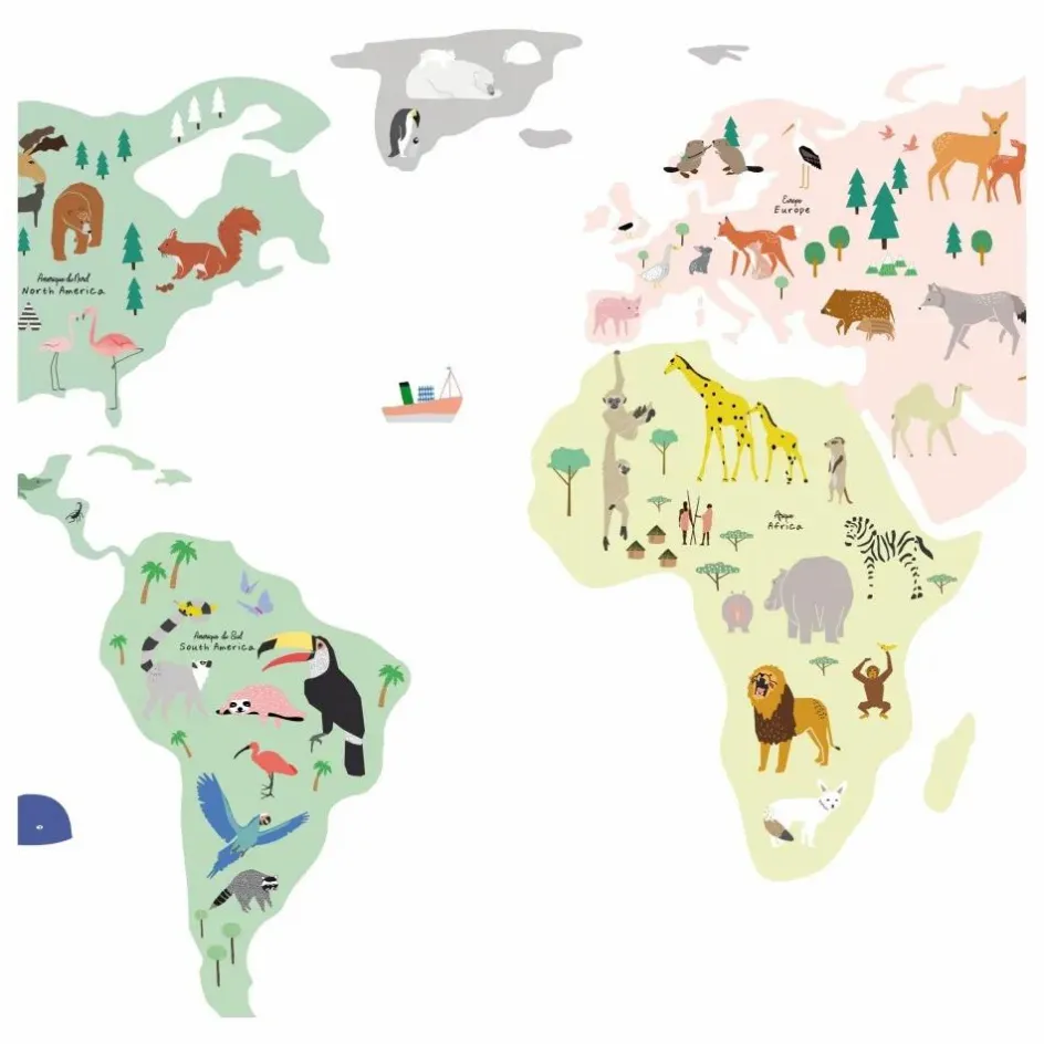 Enfant MIMI'lou Déco Murale Enfant*Stickers Carte du monde avec animaux