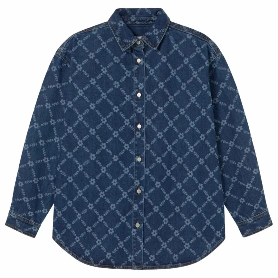 The Tiny Big Sister Sur-Chemise Flowers Grid Denim ||Femme Blouses, Chemises