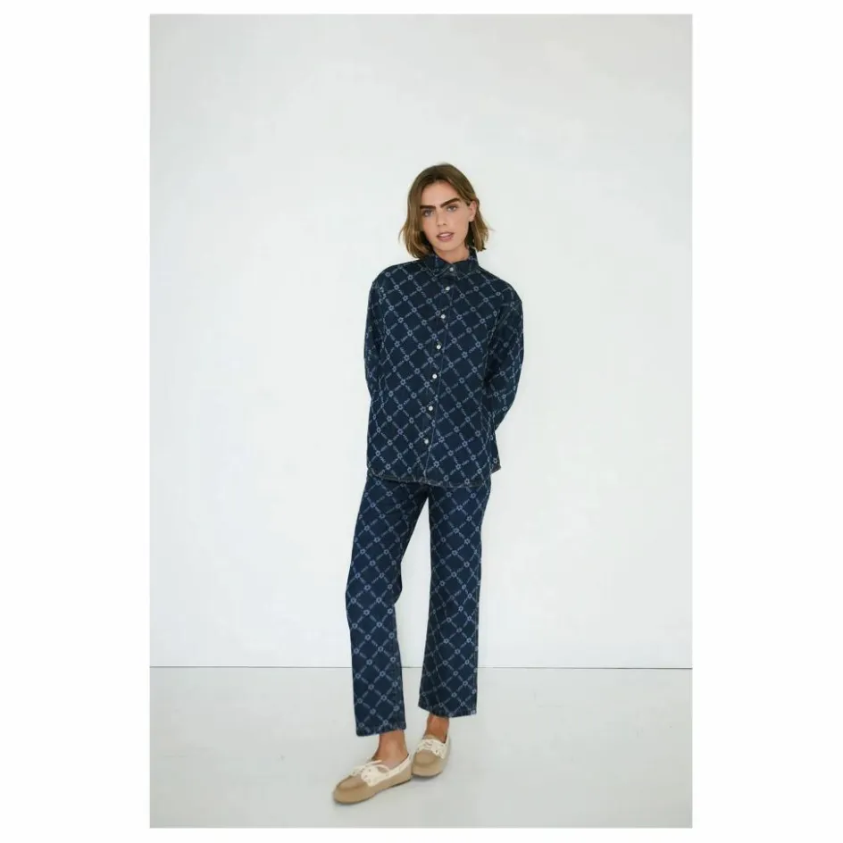 The Tiny Big Sister Sur-Chemise Flowers Grid Denim ||Femme Blouses, Chemises