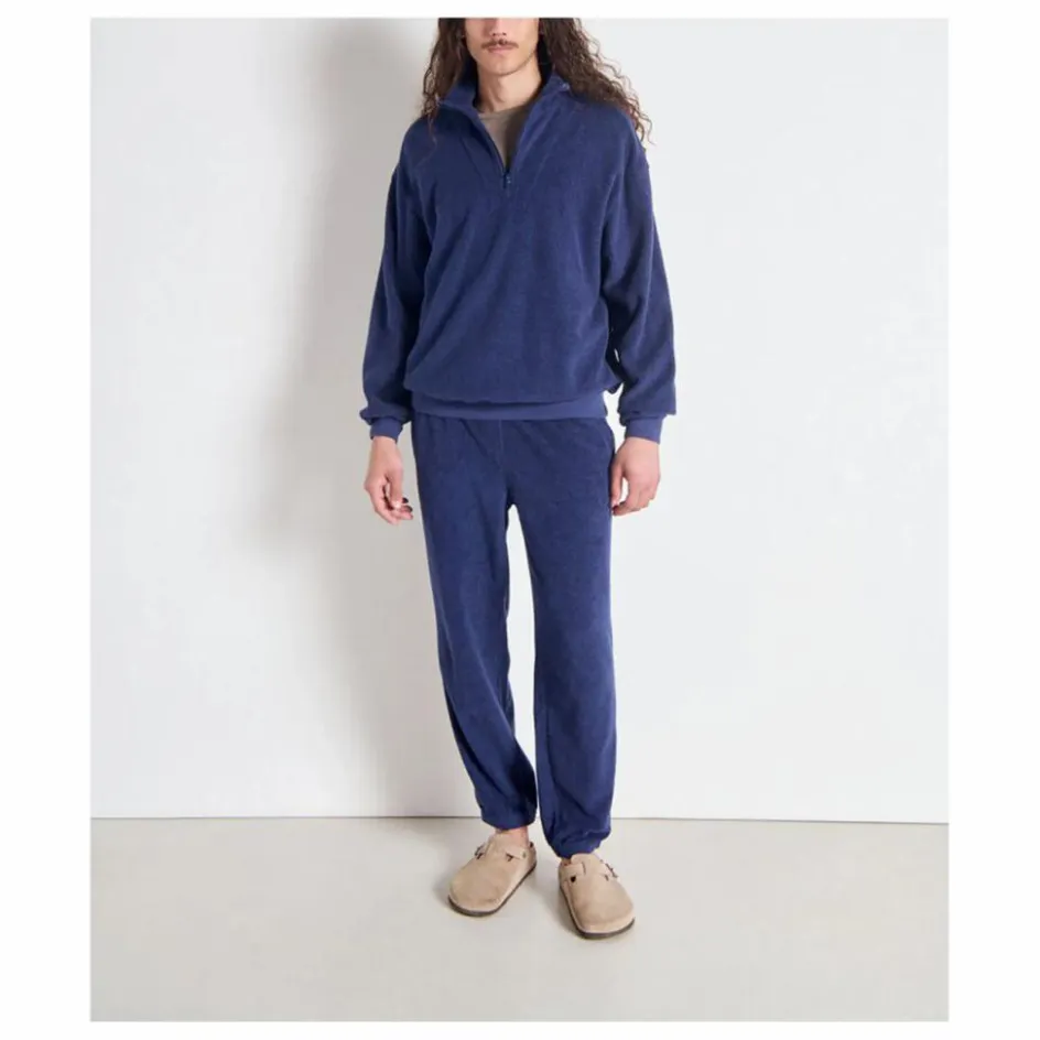 Best American Vintage Sweat Col Zippé Bobypark Bouclette Coton Bio | Bleu foncé