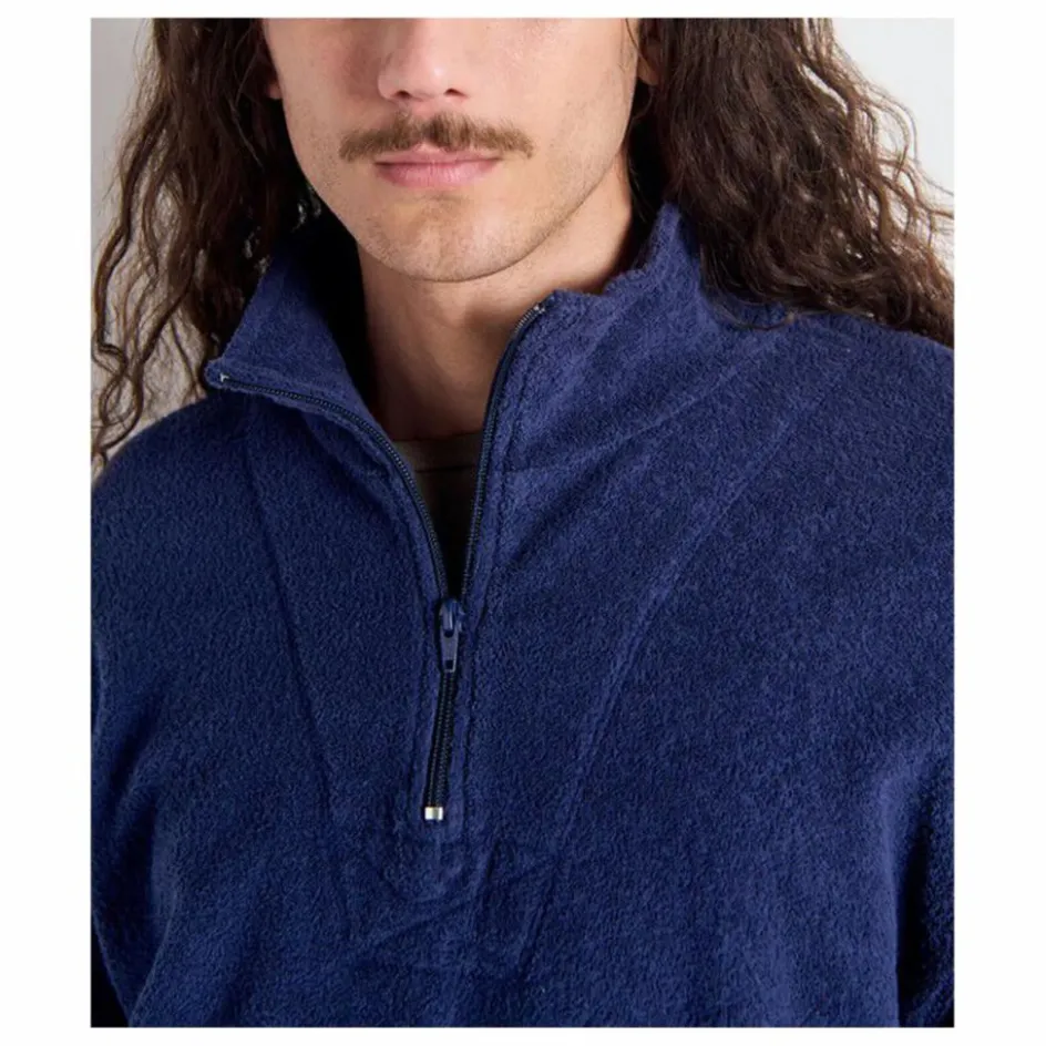 Best American Vintage Sweat Col Zippé Bobypark Bouclette Coton Bio | Bleu foncé