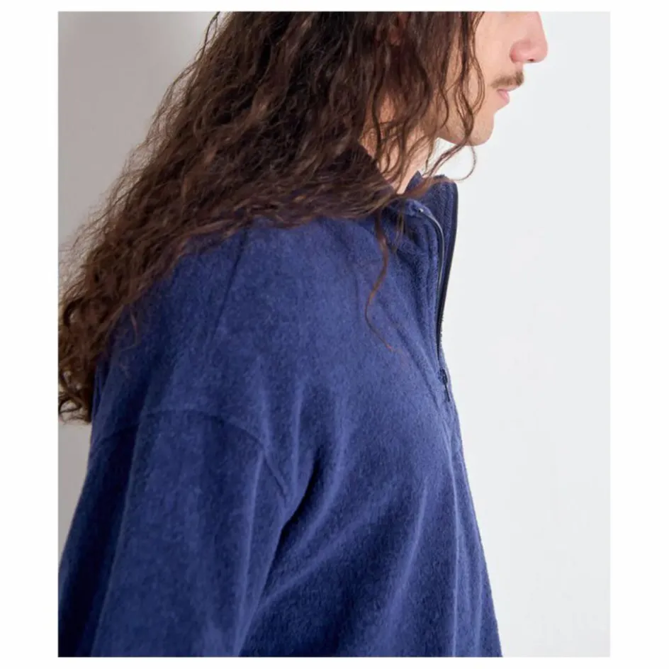 Best American Vintage Sweat Col Zippé Bobypark Bouclette Coton Bio | Bleu foncé