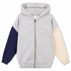 Outlet Repose AMS Sweat Zippé Tricolore Coton Bio | Gris