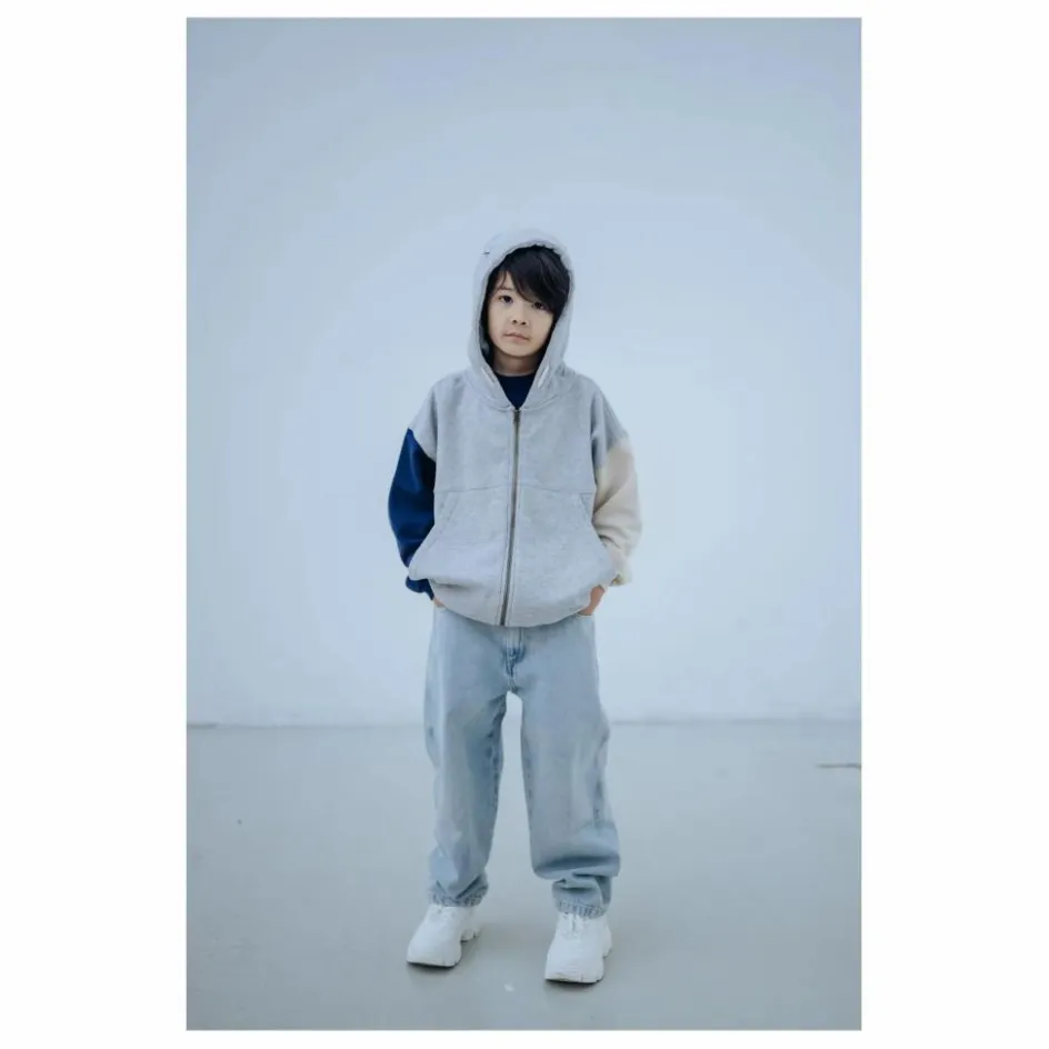 Outlet Repose AMS Sweat Zippé Tricolore Coton Bio | Gris