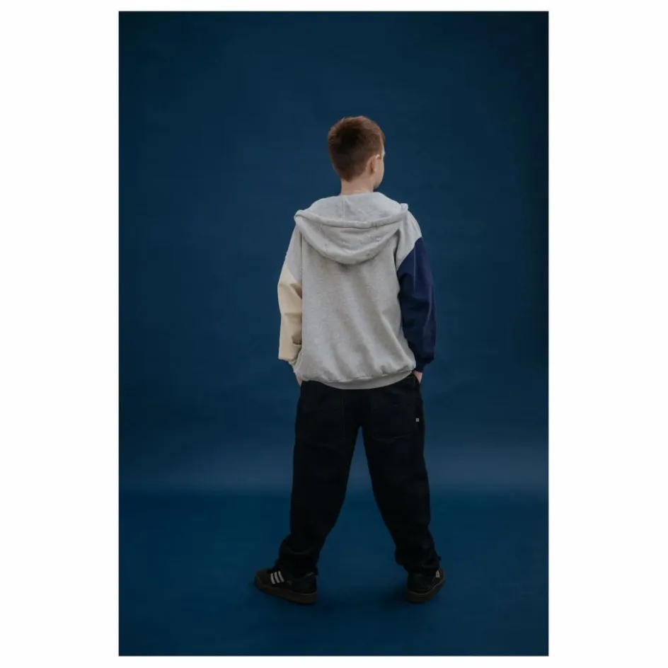 Outlet Repose AMS Sweat Zippé Tricolore Coton Bio | Gris