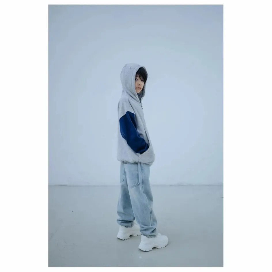Outlet Repose AMS Sweat Zippé Tricolore Coton Bio | Gris
