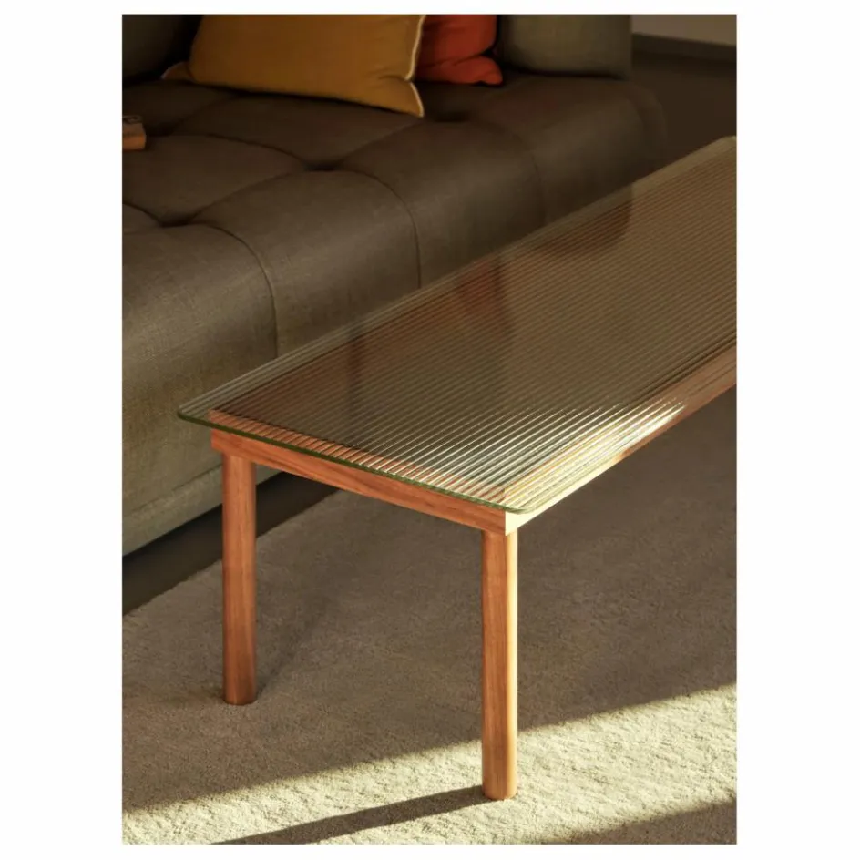 Outlet Hay Table basse en verre cannelé Kofi, piétement en | Chêne