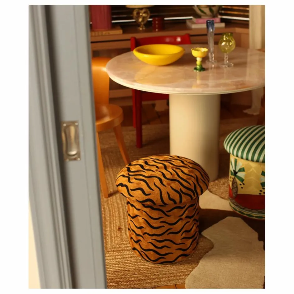 Sale Doing Goods Tabouret brodé Maya Tiger | Camel