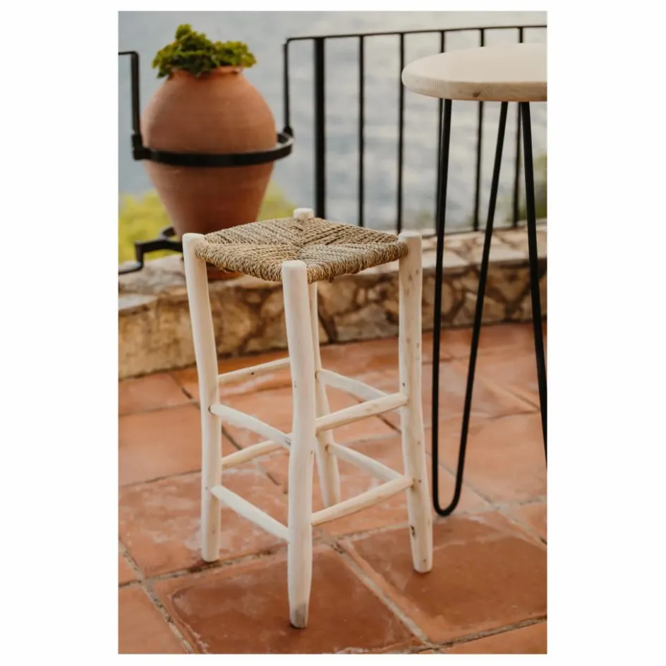 Hot Cosydar Tabouret de bar en bois brut et palme Naturel