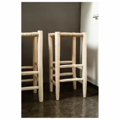 Hot Cosydar Tabouret de bar en bois brut et palme Naturel