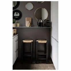 Cosydar Tabouret de bar en bois peint et palme | Noir