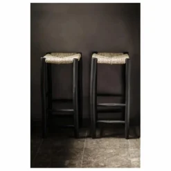 Cosydar Tabouret de bar en bois peint et palme | Noir