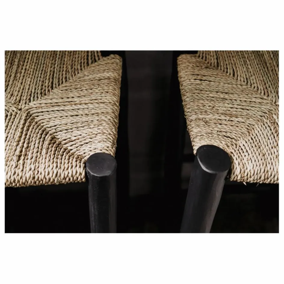 Cosydar Tabouret de bar en bois peint et palme | Noir