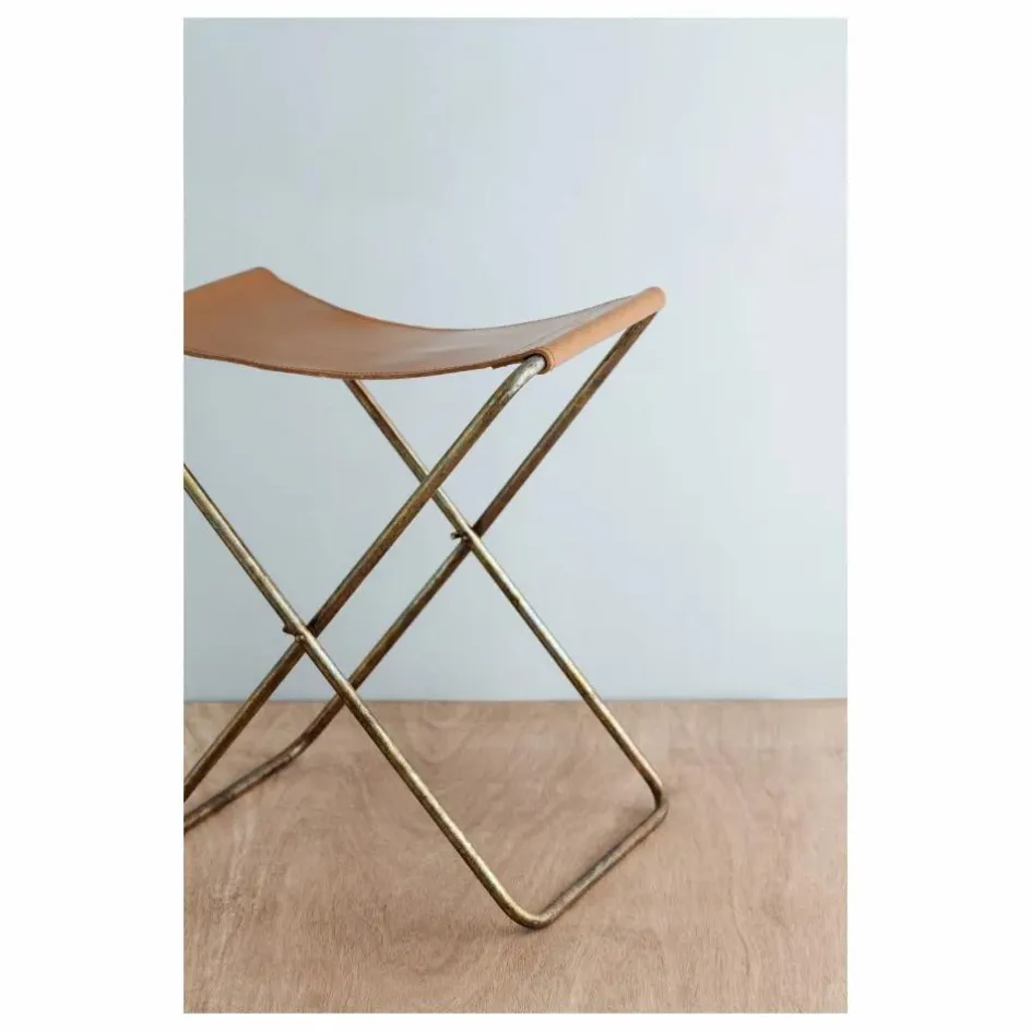 Online Broste Copenhagen Tabouret pliant Nola en cuir Naturel