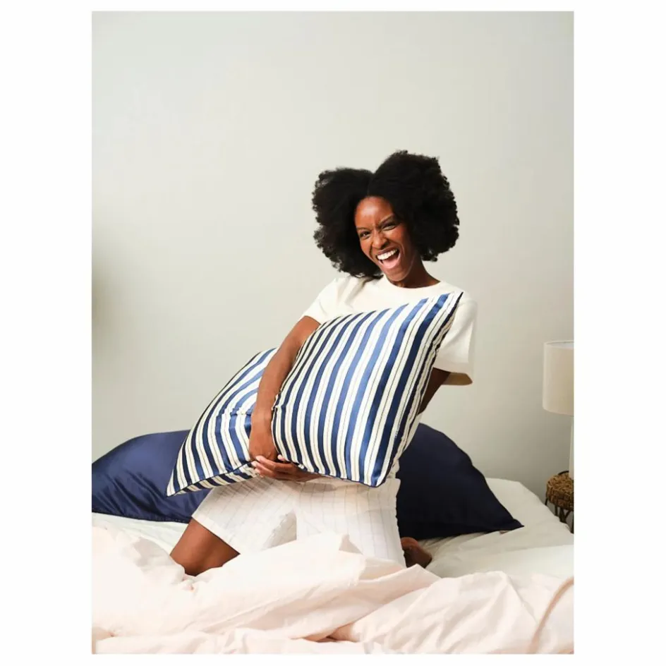 Discount Emily's Pillow Taie d'oreiller en soie de mûrier imprimé Rayures | Bleu foncé