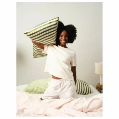 Best Emily's Pillow Taie d'oreiller en soie de mûrier imprimé Rayures | Vert