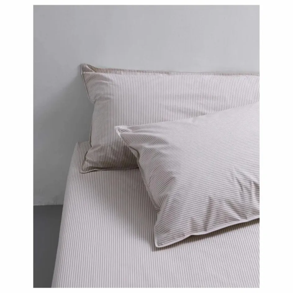 Suite 702 Taie d'oreiller Striped en percale organique - Brown-Ecru ||Enfant Linge De Lit Enfant|Linge De Lit