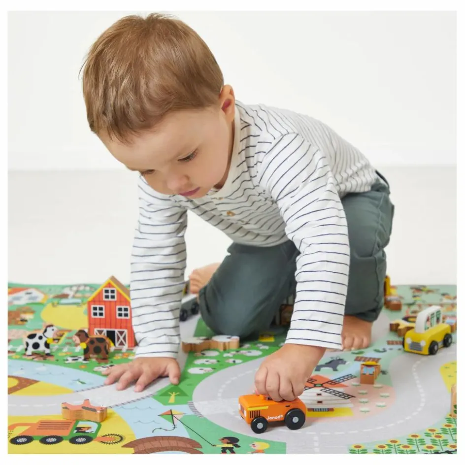Janod Tapis avec circuit Campagne - Cross Roads| Garages, Circuits