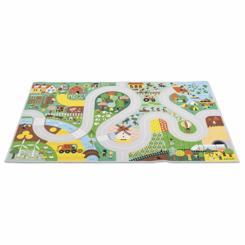 Janod Tapis avec circuit Campagne - Cross Roads| Garages, Circuits