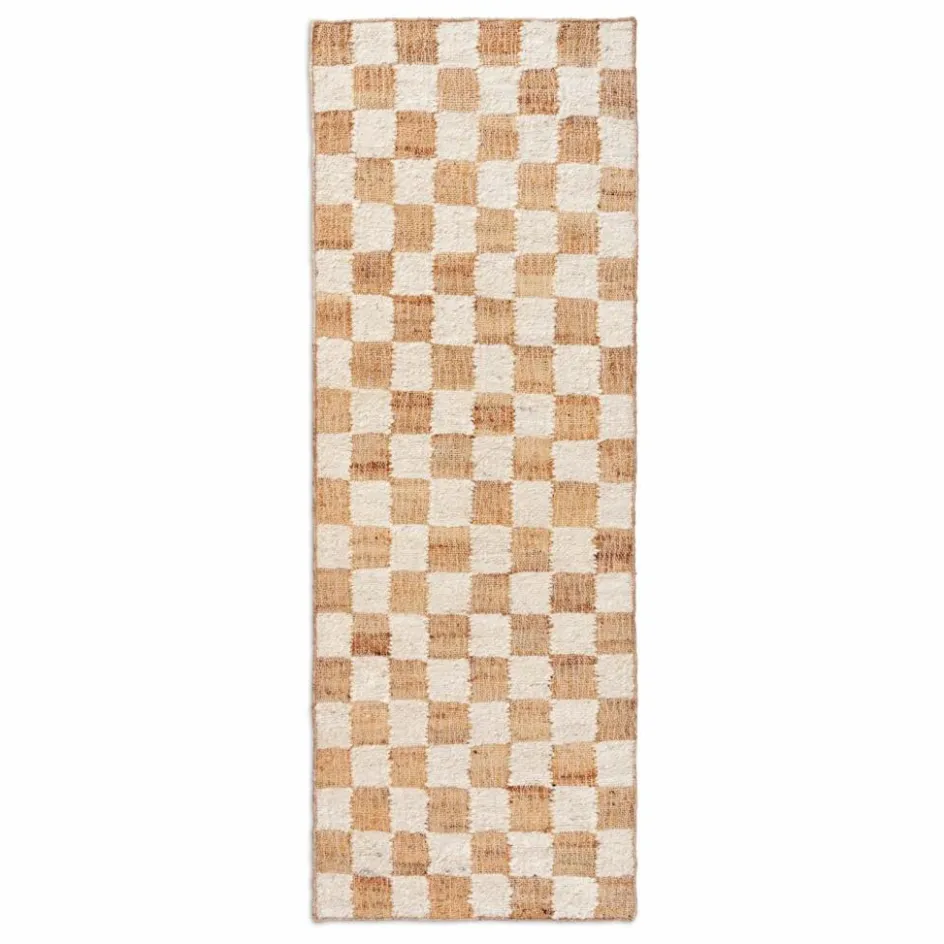 Hot Ferm Living Tapis en jute et laine Check | Blanc