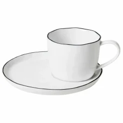 Outlet Broste Copenhagen Tasse avec soucoupe en porcelaine Salt Blanc