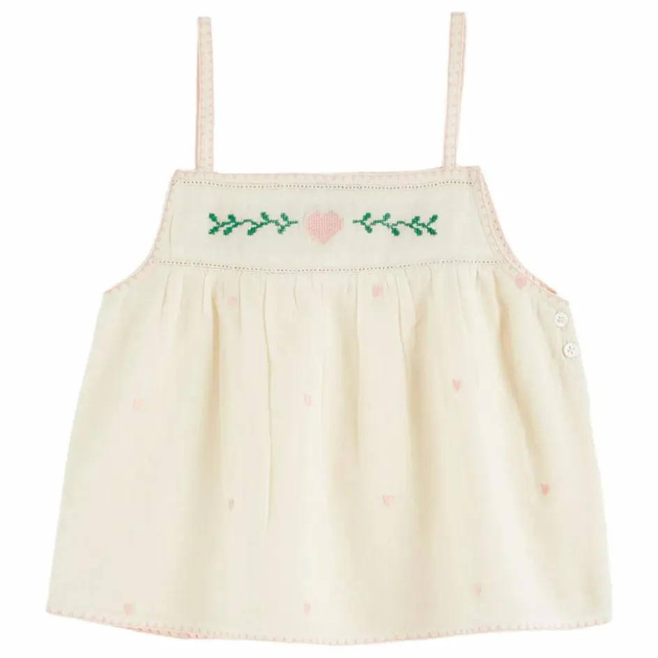 Sale Emile et Ida Top Cœur Brodé | Ecru