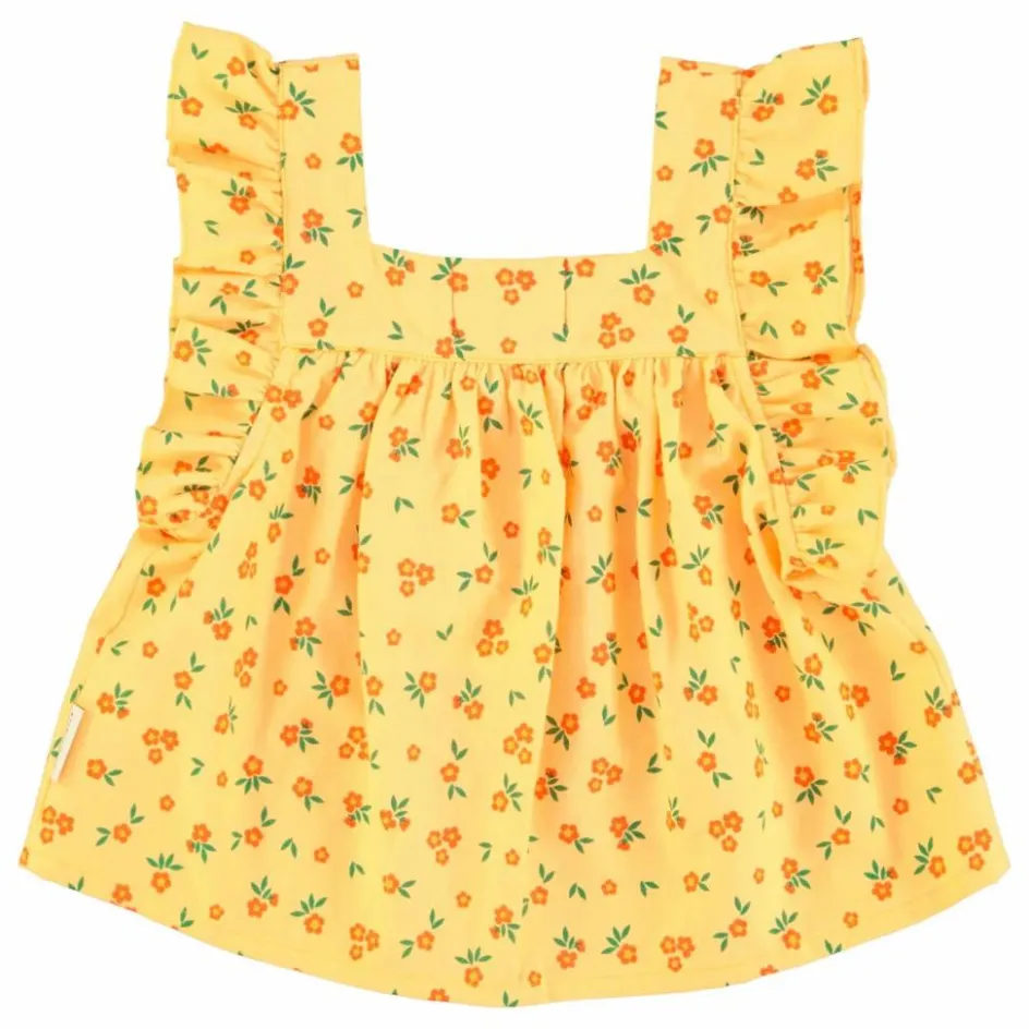 Discount Piupiuchick Top Fleuri Coton Bio | Jaune