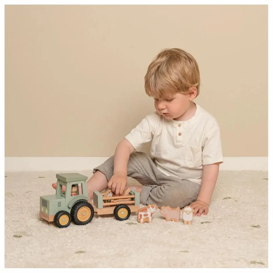Little Dutch Tracteur avec remorque en bois FSC - Little Farm| Garages, Circuits