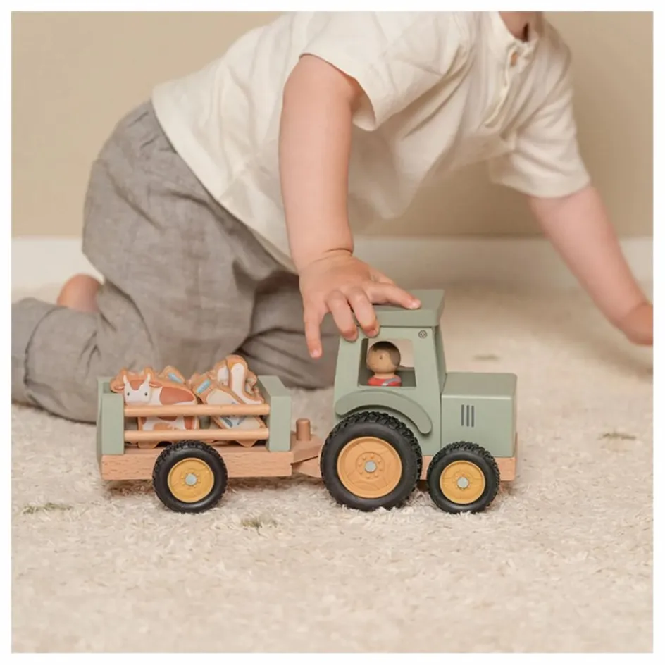 Little Dutch Tracteur avec remorque en bois FSC - Little Farm| Garages, Circuits
