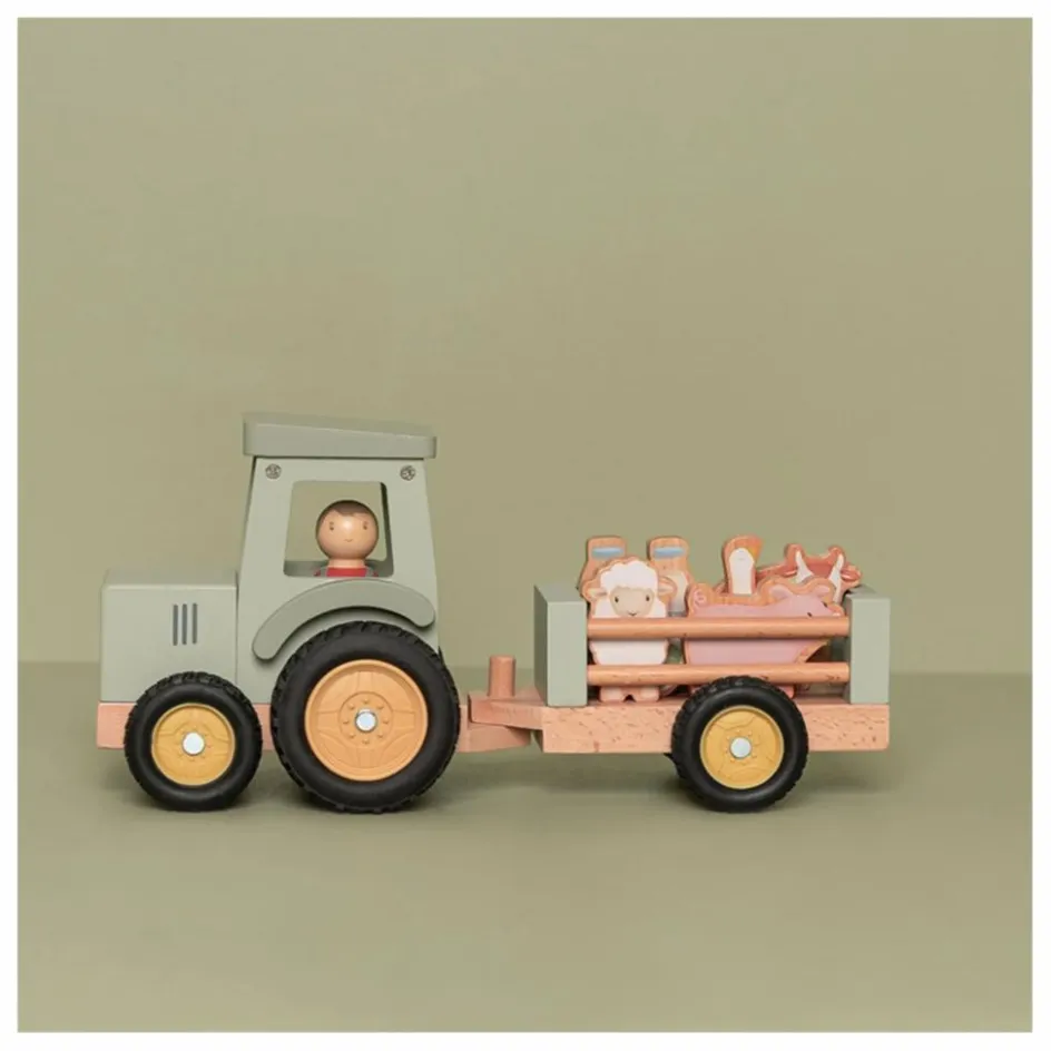 Little Dutch Tracteur avec remorque en bois FSC - Little Farm| Garages, Circuits