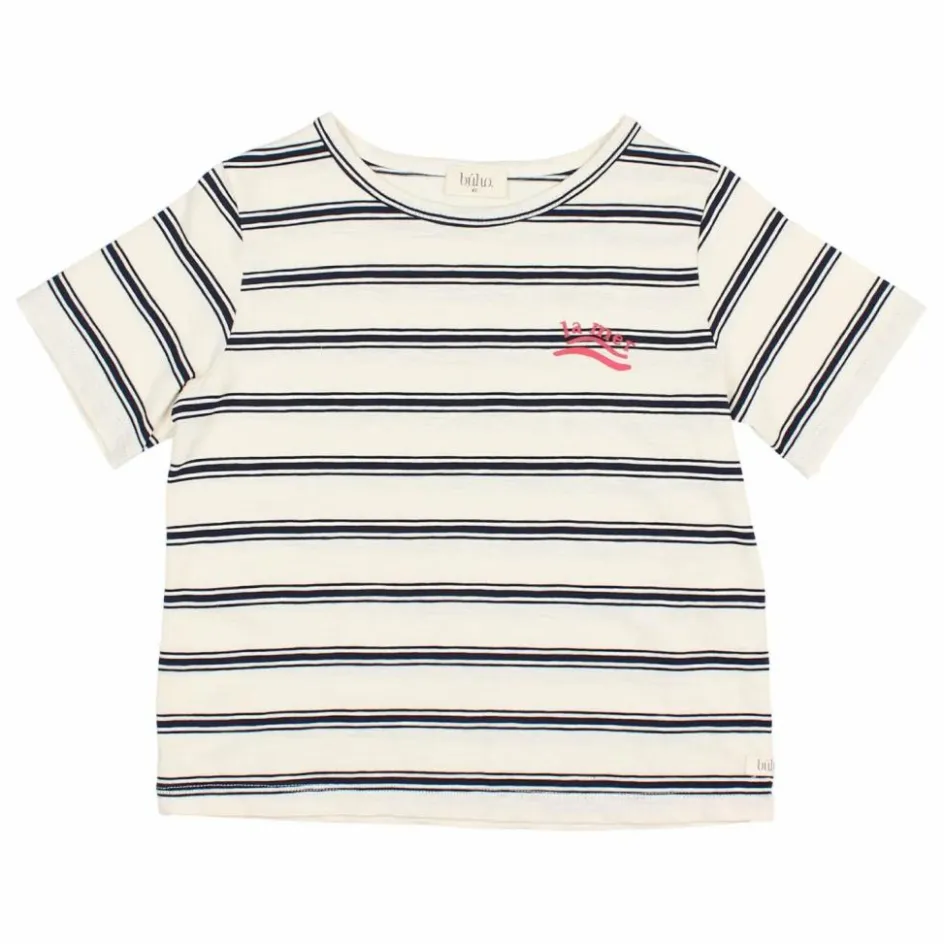 Discount Búho T-shirt Rayures Coton Bio | Bleu nuit