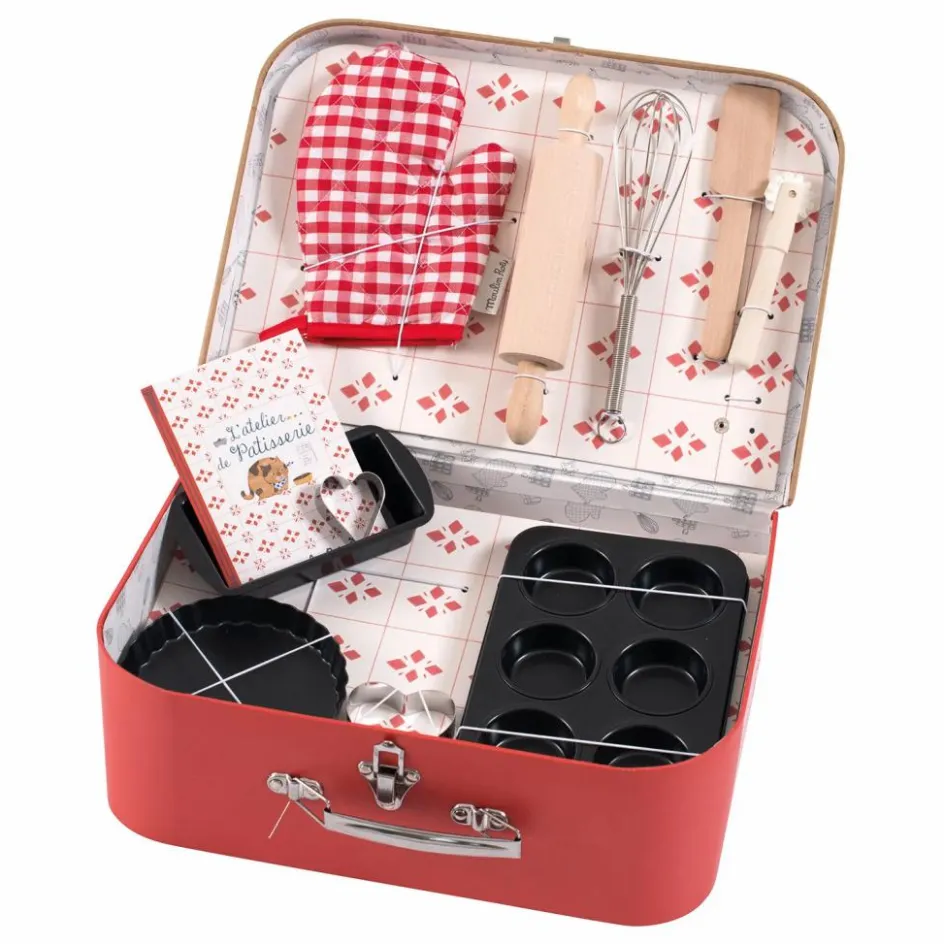 New Moulin Roty Valise pâtisserie - Set de 11 accessoires | Rouge