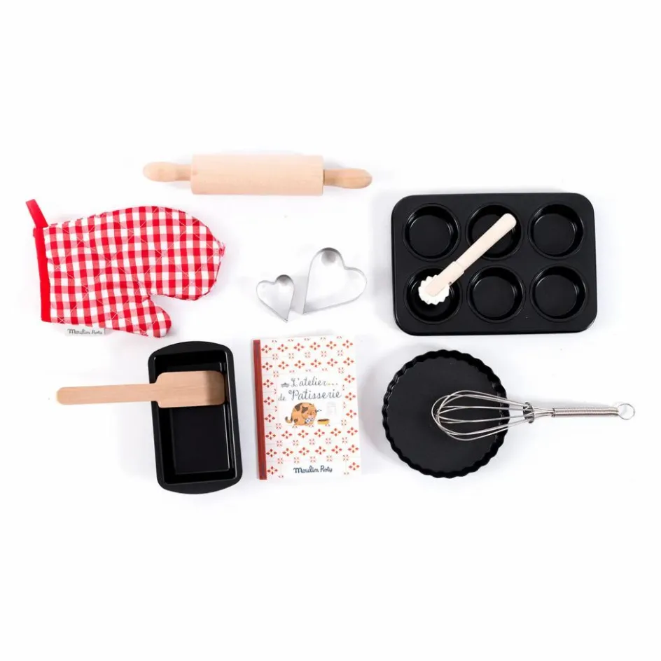 New Moulin Roty Valise pâtisserie - Set de 11 accessoires | Rouge