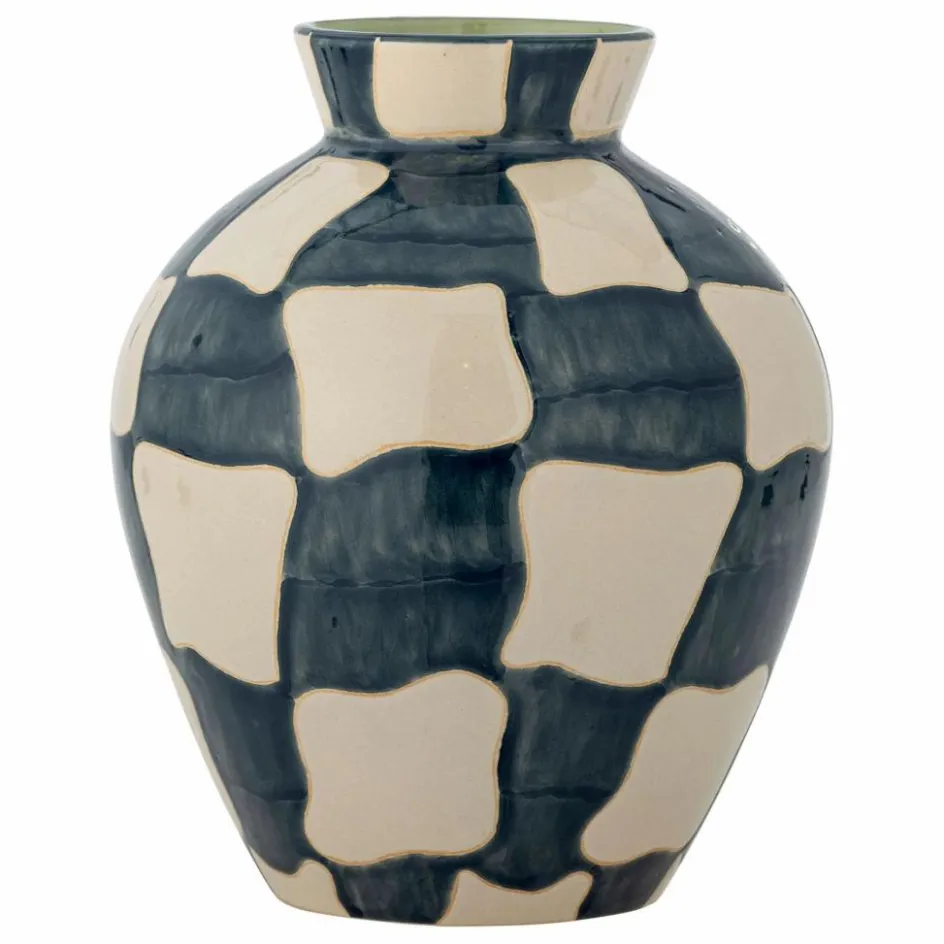 Best Bloomingville Vase Check en grès | Bleu