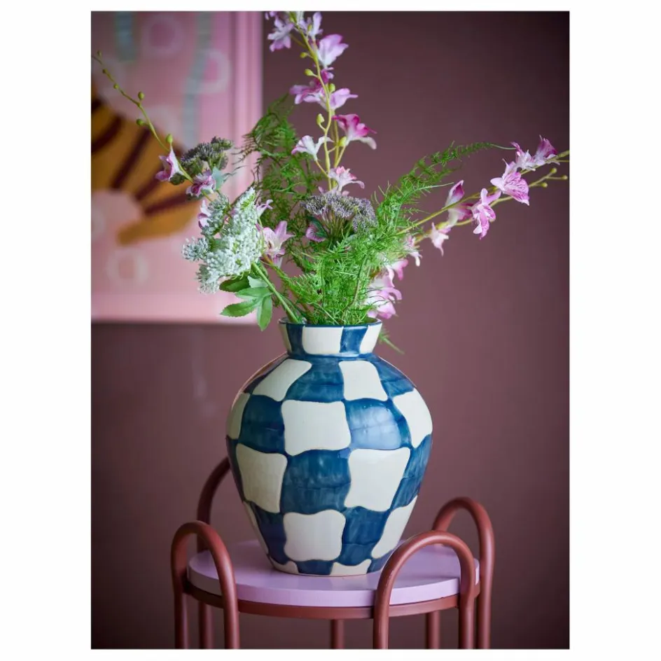 Best Bloomingville Vase Check en grès | Bleu