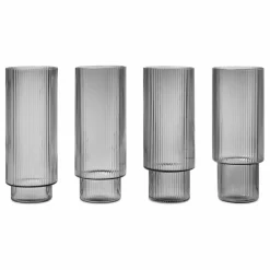 Hot Ferm Living Verres long Ripple - Set de 4 | Gris