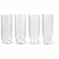 Sale Ferm Living Verres long Ripple - Set de 4 Transparent