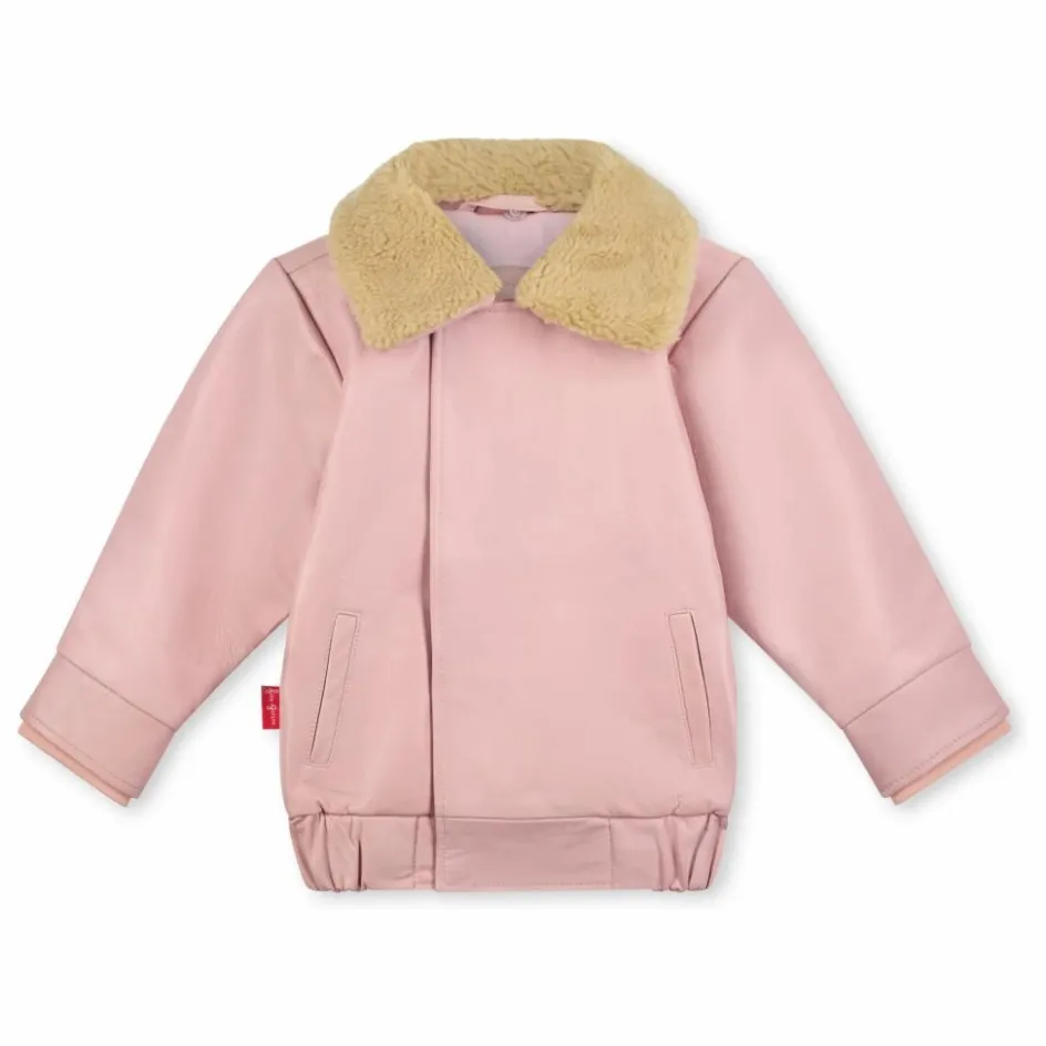 Hot Fille Garçon Veste Hold Ya Horses Col Sherpa Cuir | Rose pâle