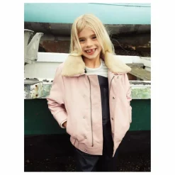 Hot Fille Garçon Veste Hold Ya Horses Col Sherpa Cuir | Rose pâle