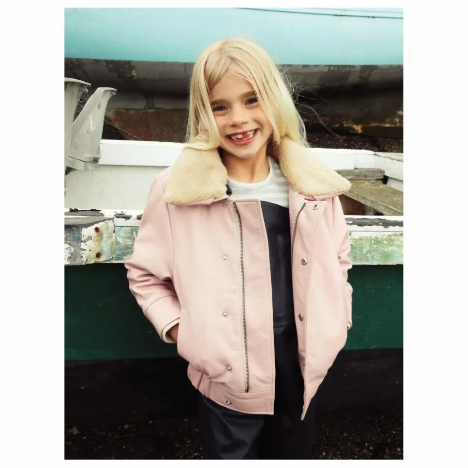 Hot Fille Garçon Veste Hold Ya Horses Col Sherpa Cuir | Rose pâle