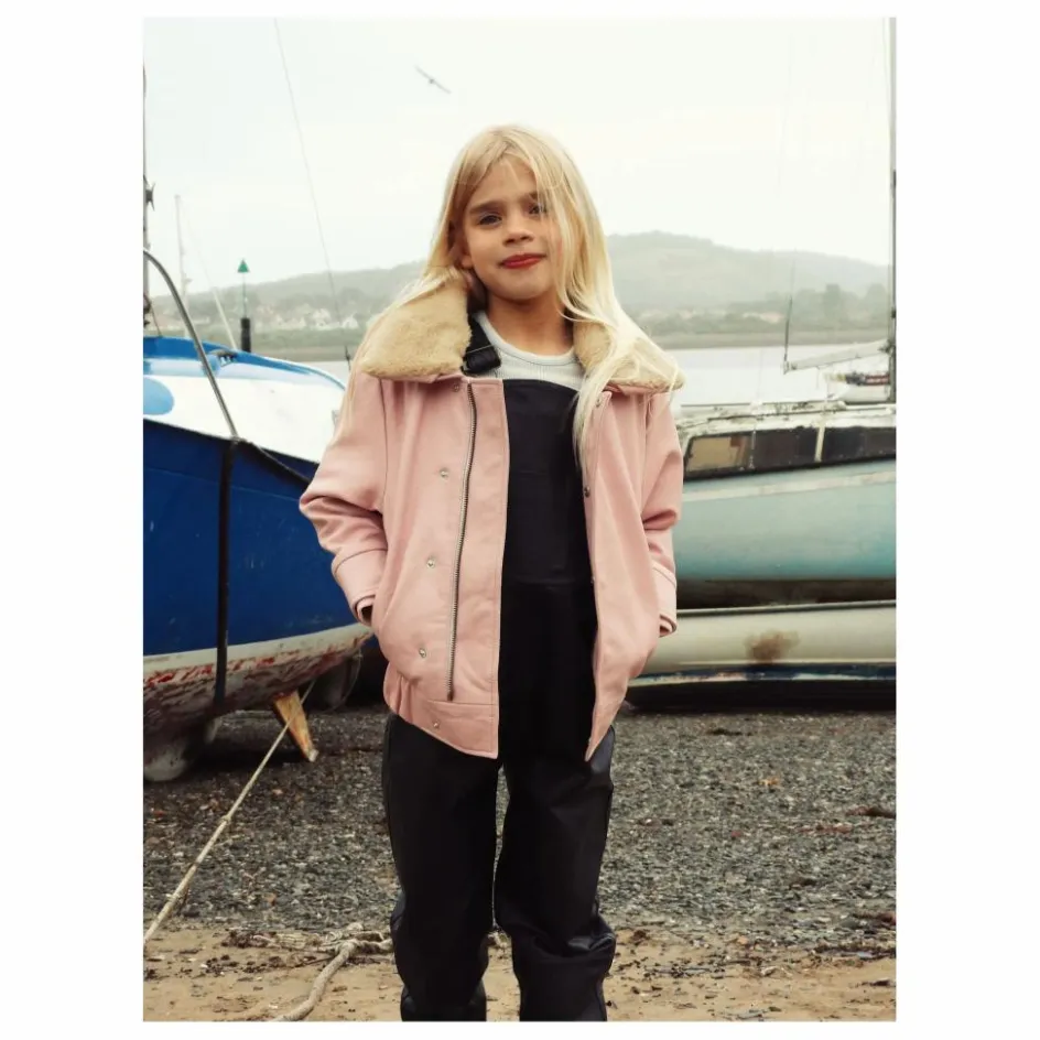 Hot Fille Garçon Veste Hold Ya Horses Col Sherpa Cuir | Rose pâle
