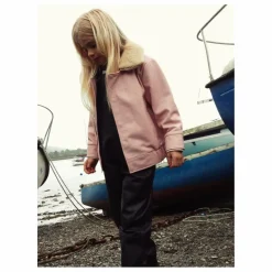 Hot Fille Garçon Veste Hold Ya Horses Col Sherpa Cuir | Rose pâle