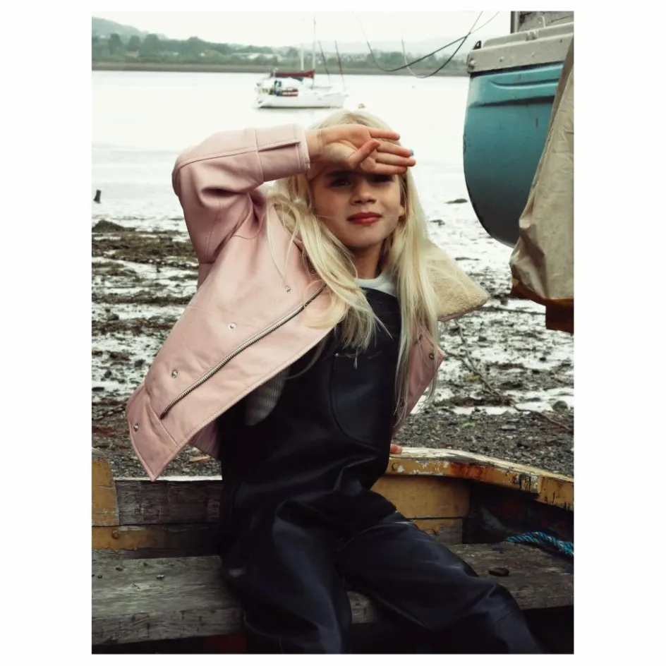 Hot Fille Garçon Veste Hold Ya Horses Col Sherpa Cuir | Rose pâle