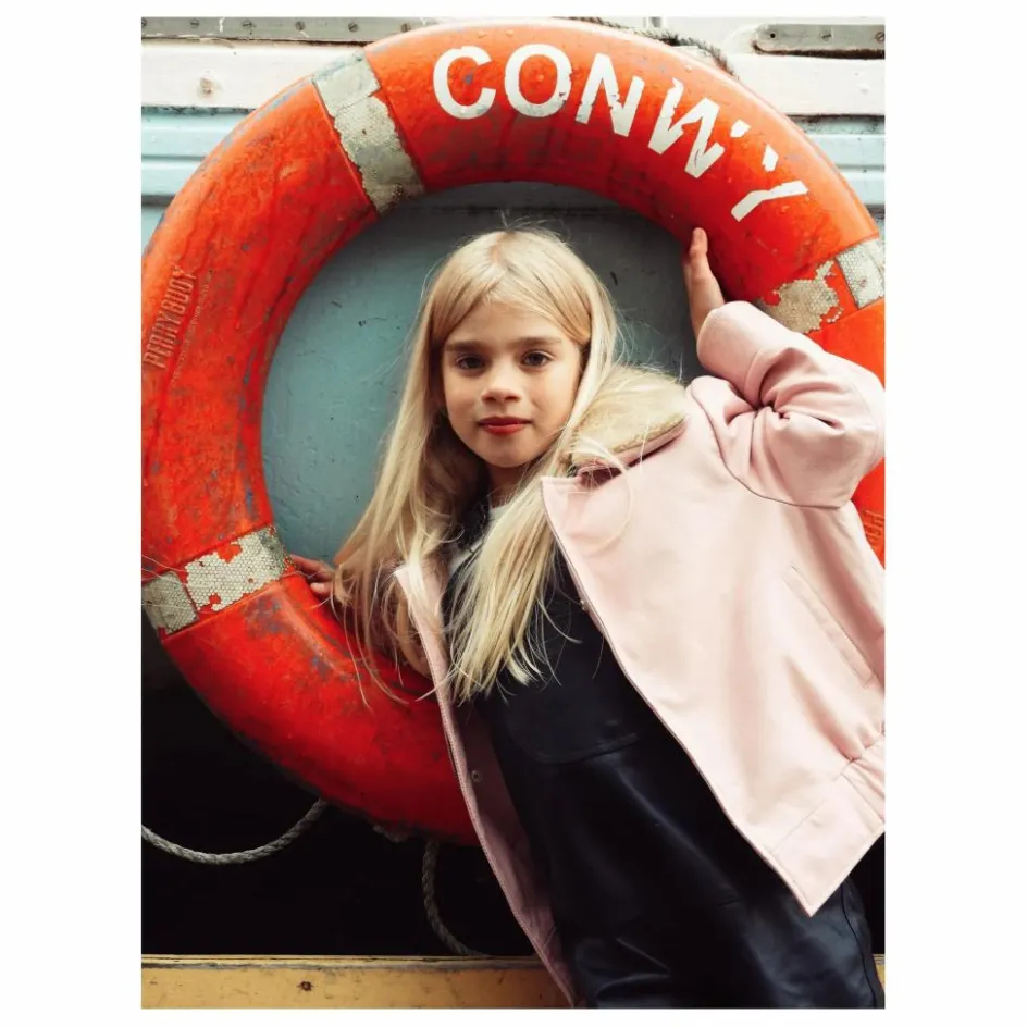 Hot Fille Garçon Veste Hold Ya Horses Col Sherpa Cuir | Rose pâle