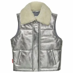 Best Fille Garçon Veste Sans Manches Col Sherpa Métallisée | Argenté