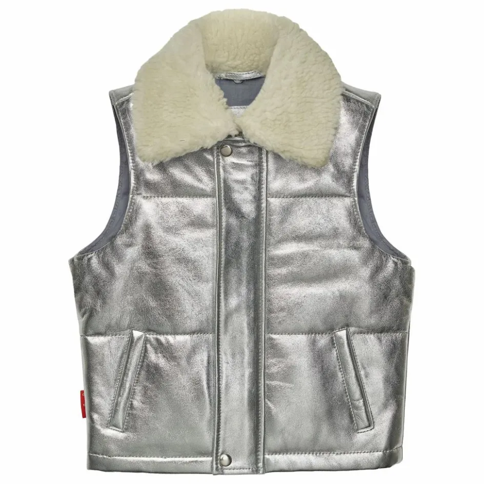 Best Fille Garçon Veste Sans Manches Col Sherpa Métallisée | Argenté