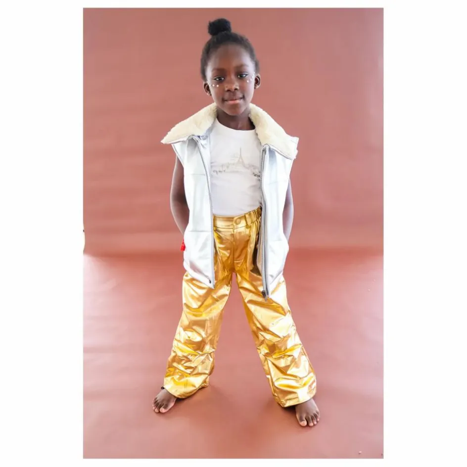 Best Fille Garçon Veste Sans Manches Col Sherpa Métallisée | Argenté