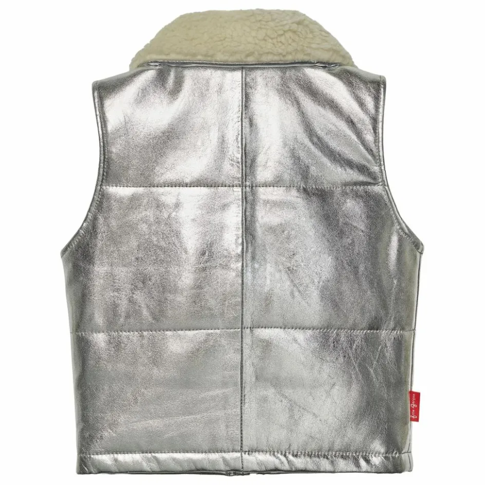Best Fille Garçon Veste Sans Manches Col Sherpa Métallisée | Argenté