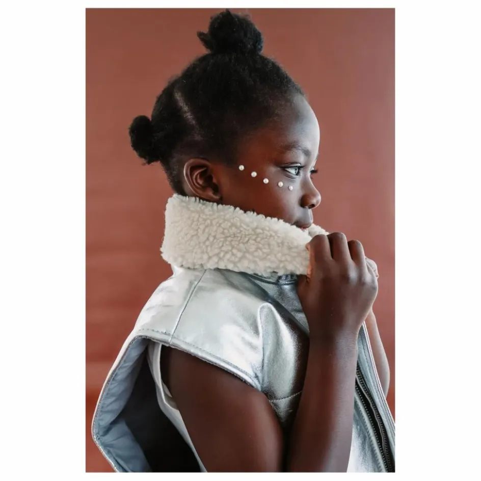 Best Fille Garçon Veste Sans Manches Col Sherpa Métallisée | Argenté